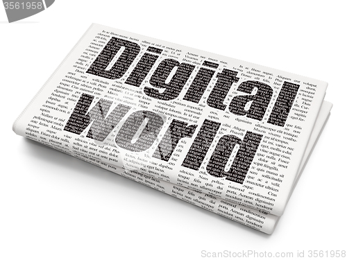 Image of Data concept: Digital World on Newspaper background