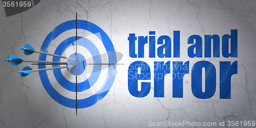 Image of Science concept: target and Trial And Error on wall background