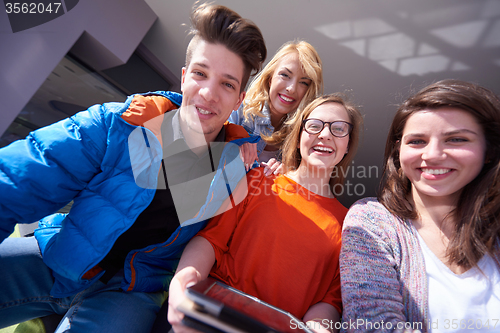 Image of students group working on school  project  together