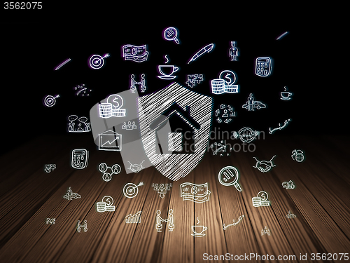 Image of Business concept: Shield in grunge dark room