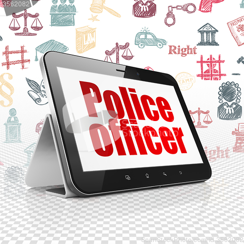 Image of Law concept: Tablet Computer with Police Officer on display
