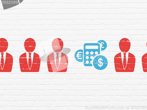 Image of Finance concept: calculator icon on wall background