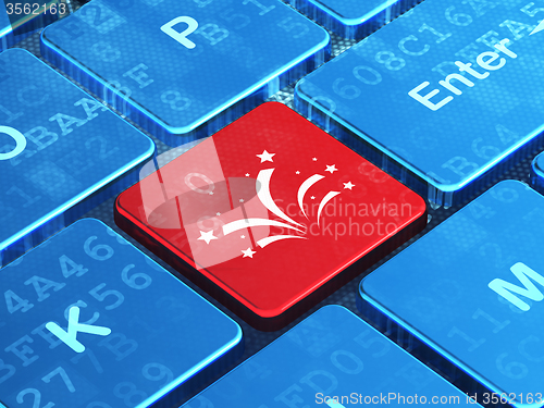 Image of Holiday concept: Fireworks on computer keyboard background