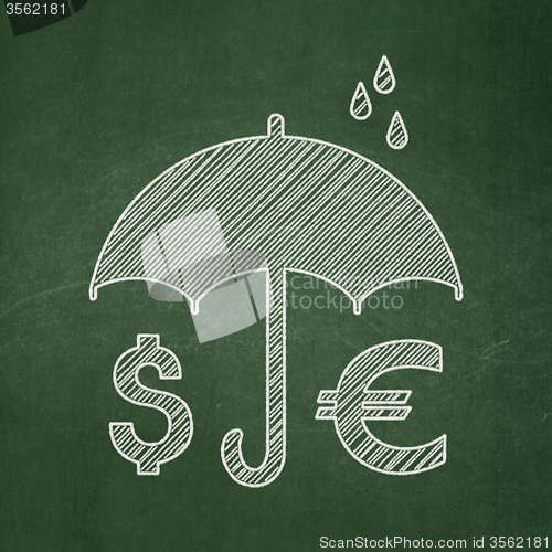 Image of Privacy concept: Money And Umbrella on chalkboard background