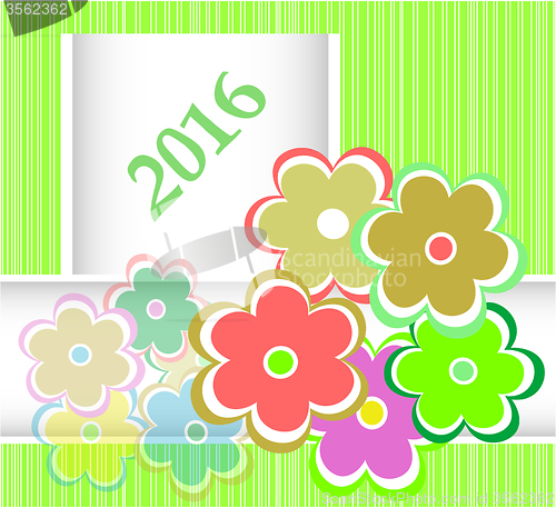 Image of new year 2016 card with flowers set, christmas holiday invitation card