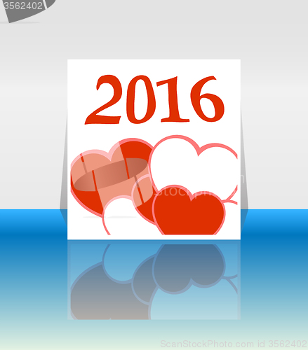 Image of Happy new year 2016 word on blank note book with red heart shape, new year template