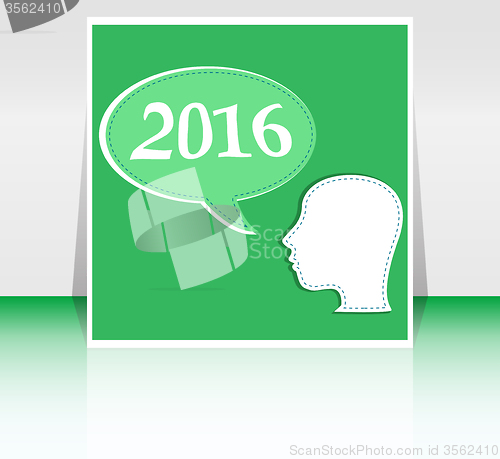 Image of business woman head with speech bubble,  2016 new year card