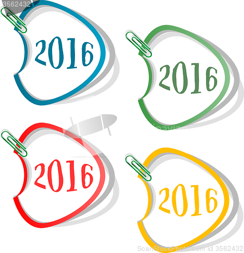 Image of Happy new year 2016 creative greeting card design, Year 2016 stickers set design element isolated on white