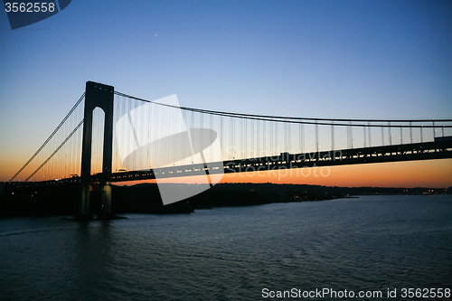 Image of Verrazano Narrows Bridge in New York City at sunset