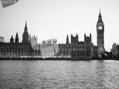 Image of Black and white Houses of Parliament in London