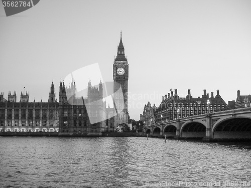 Image of Black and white Houses of Parliament in London