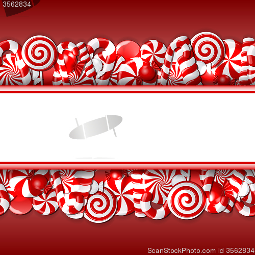 Image of Sweet banner with red and white candies. 