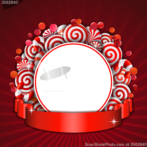 Image of Frame with red and white  candies.