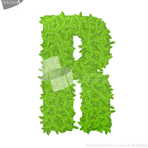 Image of Uppecase letter R consisting of green leaves