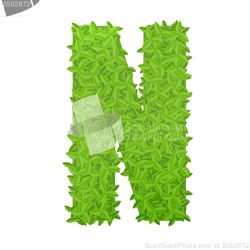 Image of Uppecase letter N consisting of green leaves