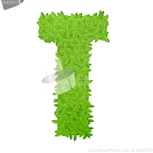 Image of Uppecase letter T consisting of green leaves