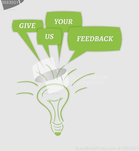 Image of give us your feedback speech bubbles and bulb