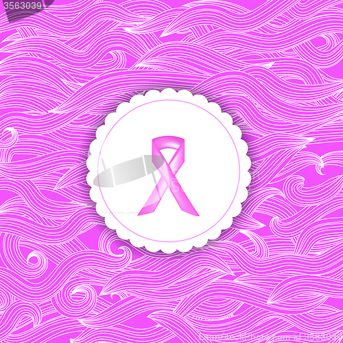 Image of Pink Ribbon on White Paper Sticker.