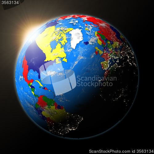 Image of Sun over North America on planet Earth