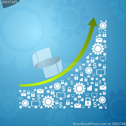 Image of Abstract growing graph arrow with communication icons