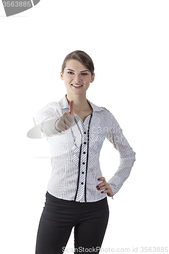 Image of Portrait of a Happy Woman with Thumb-up