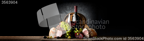 Image of Composition with wine and food