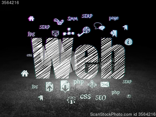 Image of Web development concept: Web in grunge dark room