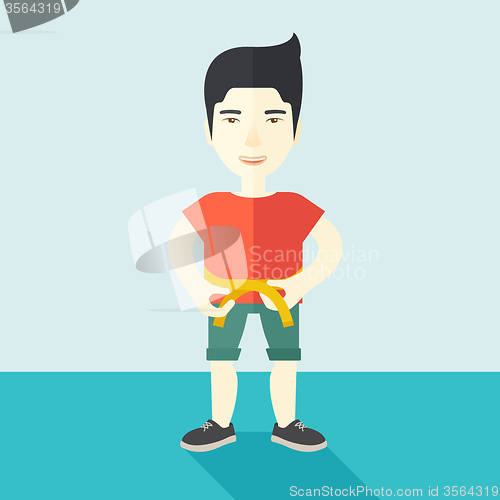 Image of Man measuring waist.