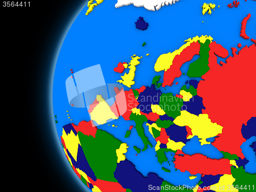 Image of European continent on political Earth