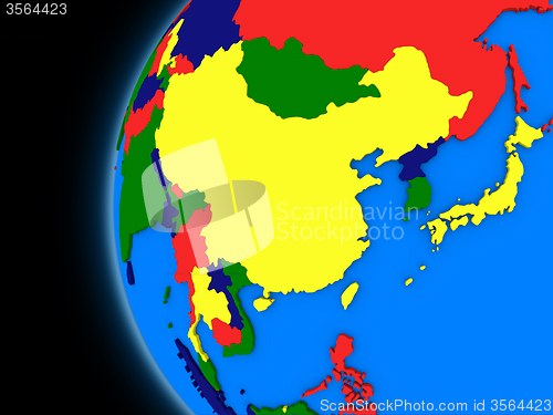 Image of east Asia region on political Earth