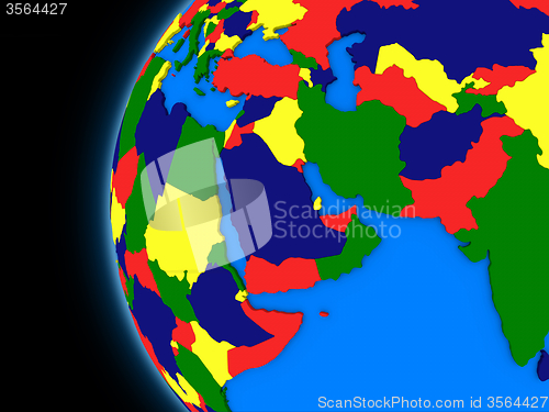 Image of middle east region on political Earth