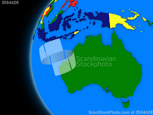Image of Australian continent on political Earth