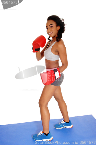 Image of Boxer woman during boxing exercise.