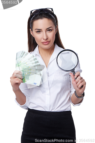 Image of Business woman with Euro banknotes