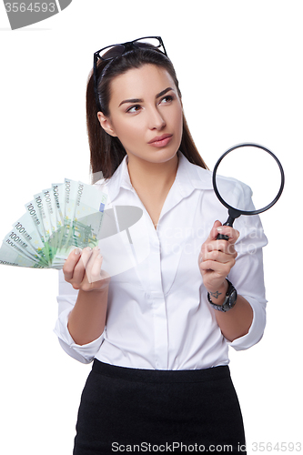 Image of Business woman with Euro banknotes