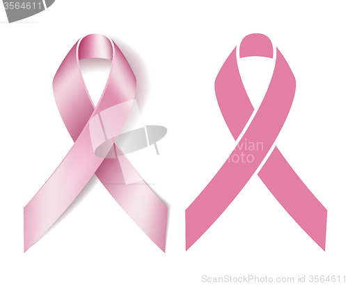 Image of Realistic pink ribbon isolated on white. 