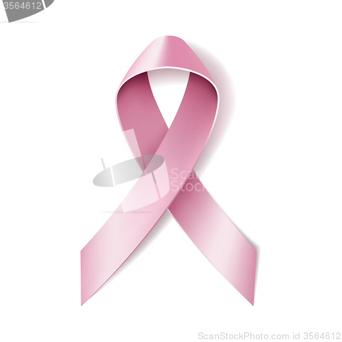 Image of Realistic pink ribbon isolated on white. 