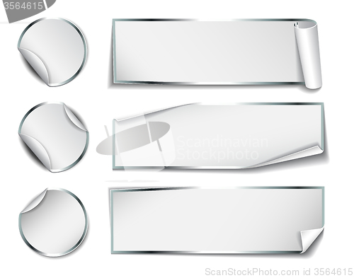 Image of Set of white rectangular and round paper stickers 