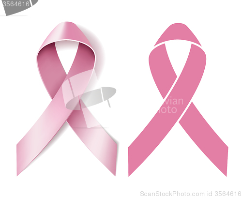 Image of Realistic pink ribbon isolated on white. 