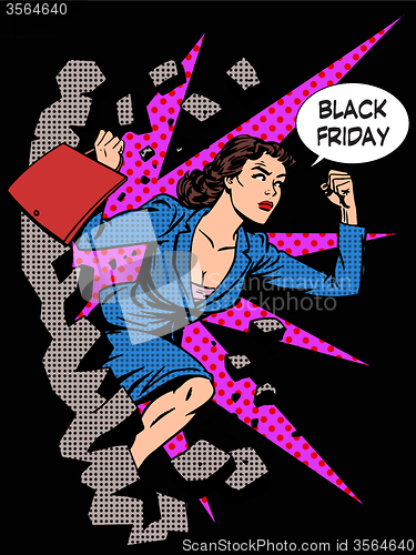 Image of Black Friday woman buyer runs on sale