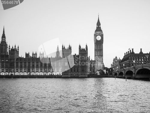 Image of Black and white Houses of Parliament in London