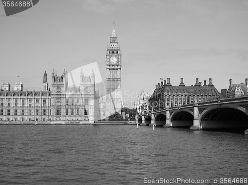 Image of Black and white Houses of Parliament in London