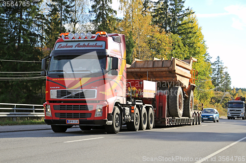 Image of Volvo Truck Hauls Construction Machinery as Wide Load 