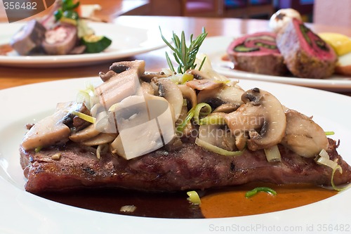 Image of Grilled Beef Steaks with Mushrooms