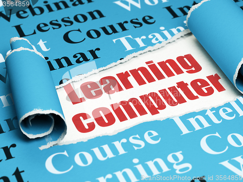 Image of Learning concept: red text Learning Computer under the piece of  torn paper