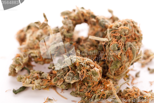 Image of Close up Dried Marijuana Leaves on the Table