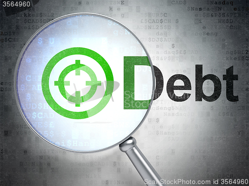 Image of Business concept: Target and Debt with optical glass