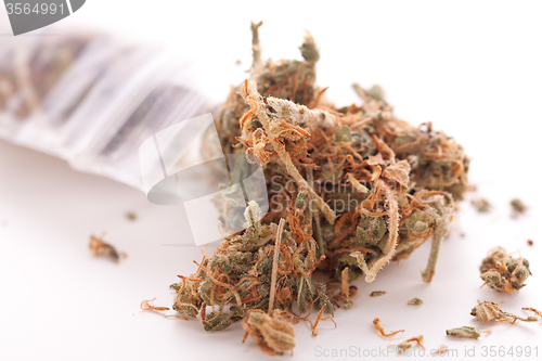 Image of Close up Dried Marijuana Leaves on the Table