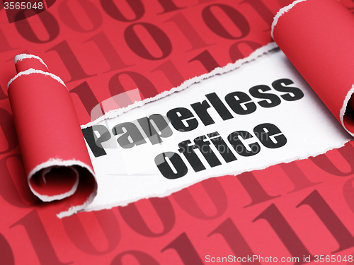 Image of Business concept: black text Paperless Office under the piece of  torn paper