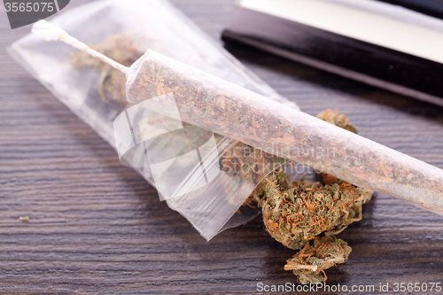 Image of Dried Cannabis on Rolling Paper with Filter